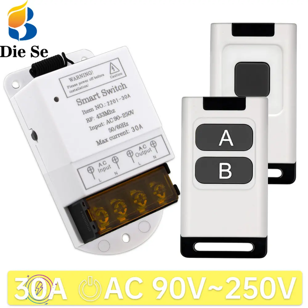 

433Mhz RF Universal Remote Control Swtich AC 110V 220V 30A High Power Relay Receiver and Transmitter,for Pump Light Fan