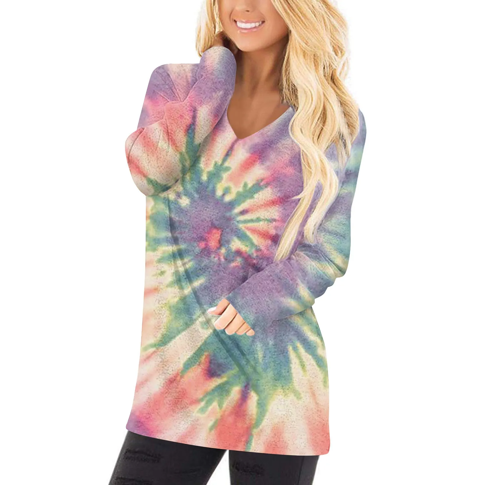 

2023 New Autumn Winter Women's V-neck Tops Everyday Elegant Long Sleeve T-shirt Regular Pullover New Design Printed Tee Shirt