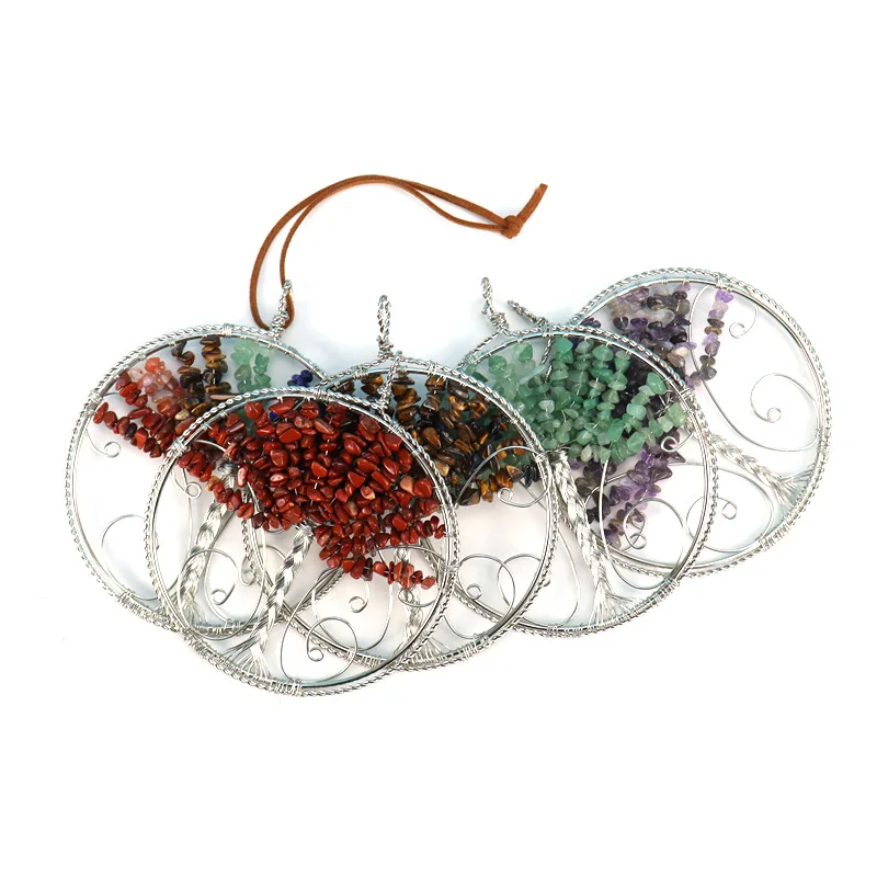 Healing Reiki Natural Ore Crystal Agate Ornament Handmade Chakra Gravel Crystal Tree Of Life Door Window Decoration Home Hanging