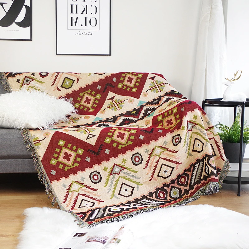 

Ethnic Plaid Blankets Boho Decorative Cotton Knitted Blanket Woven Thread Nordic Sofa Cover Blanket Camping RV Mat Bedspread Dec