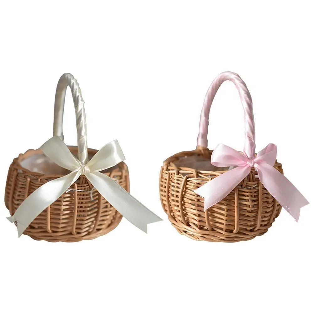 

1PCS Wicker Woven Flower Basket, With Handle Wedding Flower Girl Baskets, For Home Garden Decoration