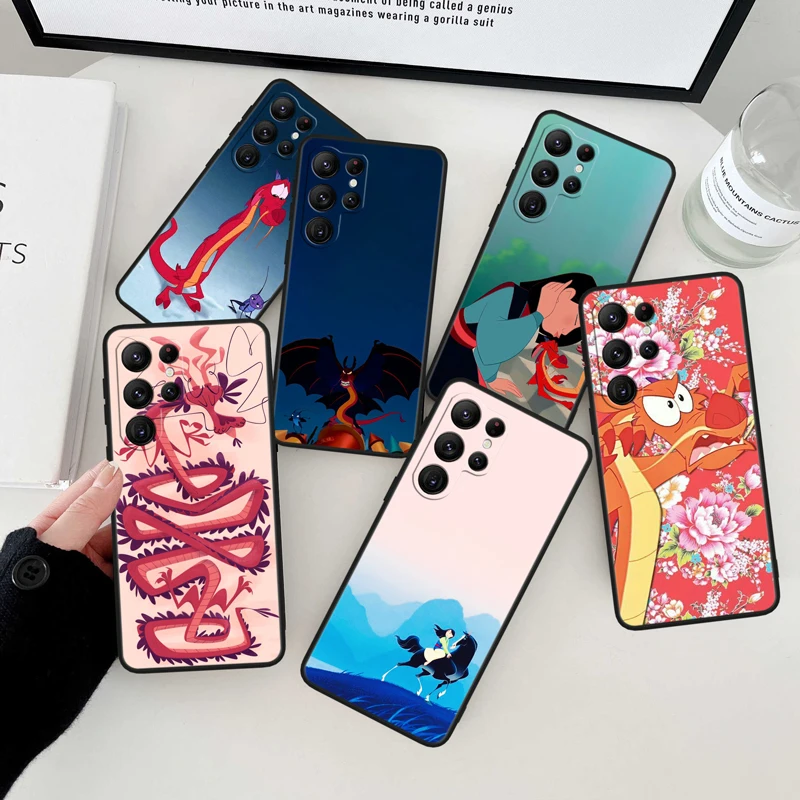 

Anime cartoon Mulan Black Phone Case For Samsung Galaxy S23 S22 S21 S20 FE Ultra Pro Lite S10 S10E S9 Plus 5G