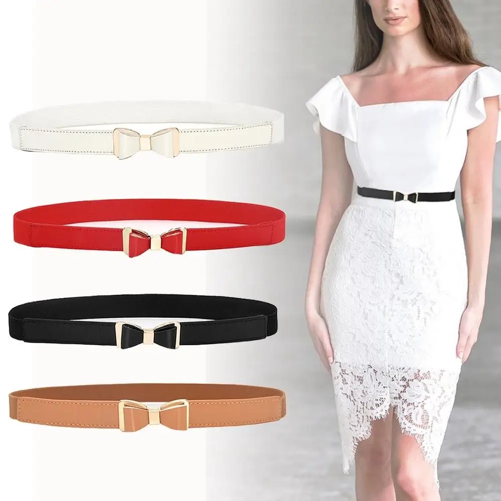 

Women Elastic Casual All-match Butt Buckle Waistband Bowknot Thin Waist Belt Ladies Dress Cummerbund Wild Skirt Bands