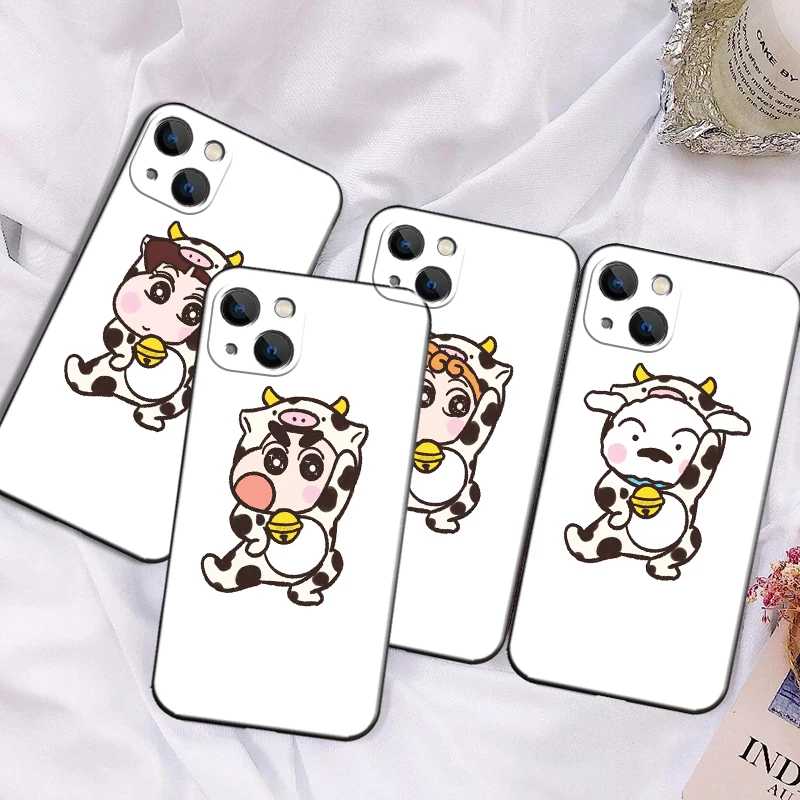 

Cow Pattern Crayon Shin-chan For Apple iPhone 13 12 11 Pro 12 13 Mini X XR XS Max SE 5 6 6s 7 8 Plus Phone Case Black