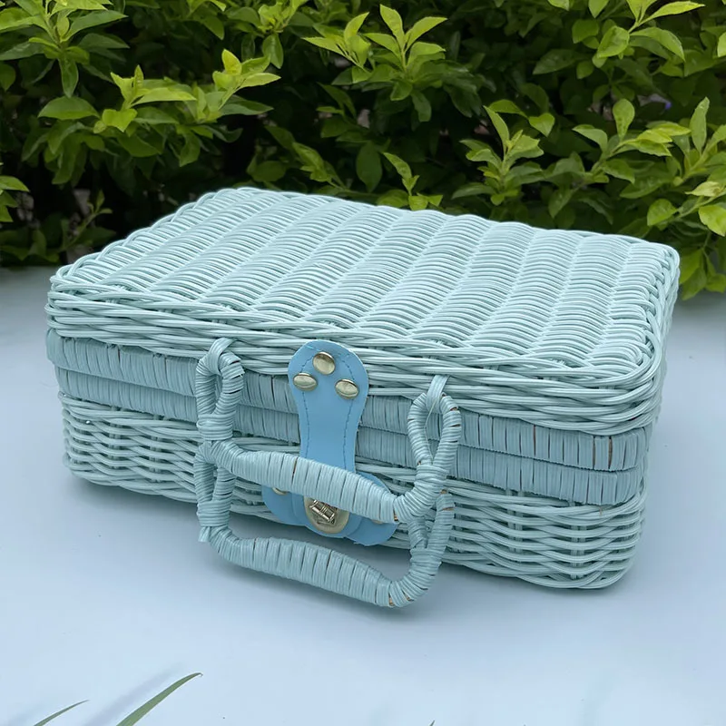 

Retro Weave Rattan Storage Box Suitcase Woven Wicker Jewelry Cosmetic Storage Case Picnic Baskets Home Storage Decoration