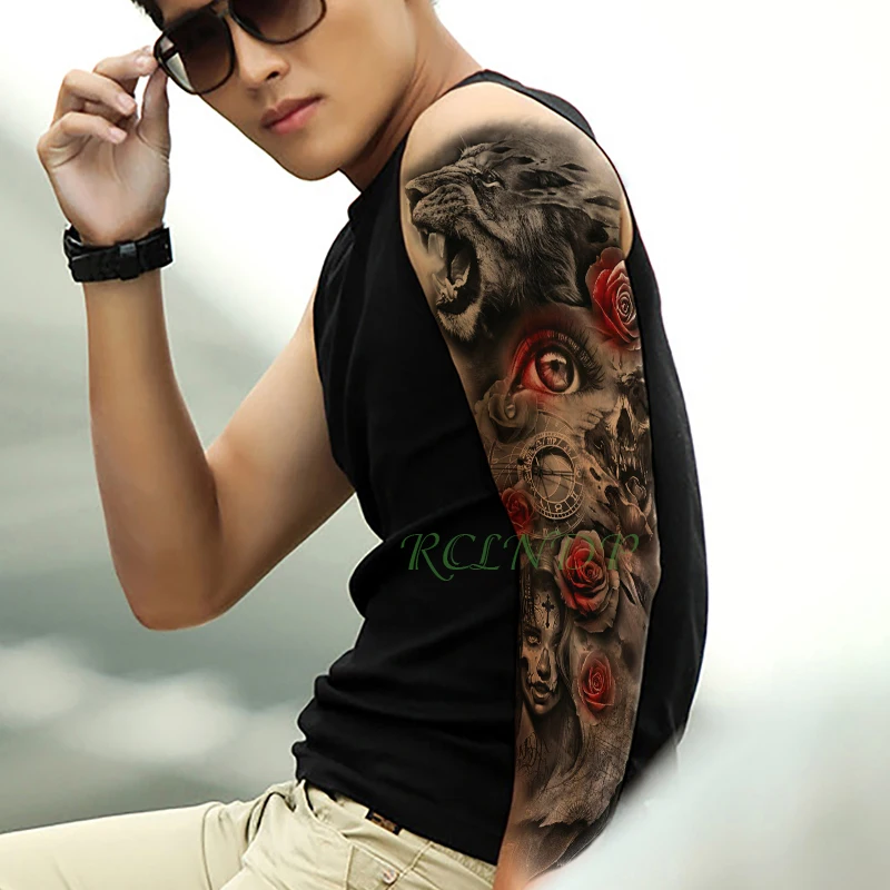 Водонепроницаемая Временная тату-наклейка парусный компас полная рука большой