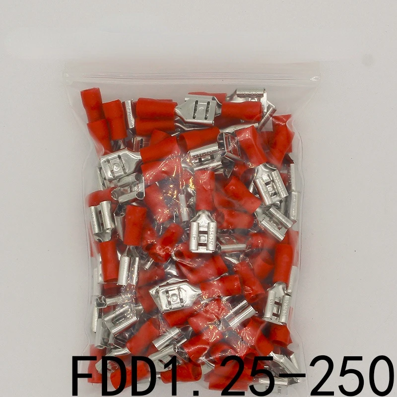 

FDD1.25-250 insulating Female Insulated Electrical Crimp Terminal Connectors Cable Wire Connector 100PCS/Pack FDD1-250 FDD