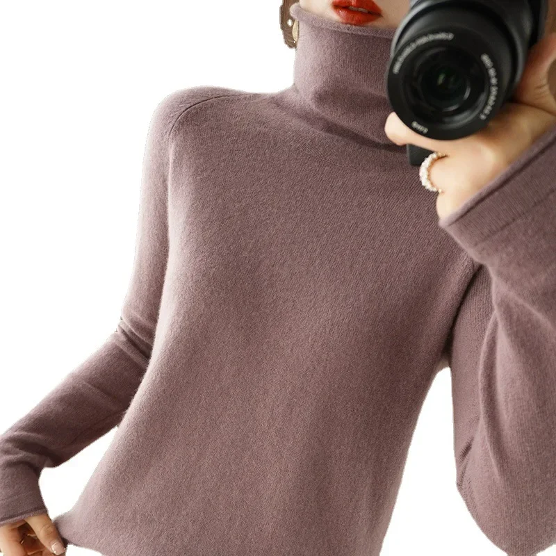 

Женский трикотажный свитер с высоким воротником, однотонный свободный облегающий пуловер с длинным рукавом и многослойным воротником, Осень-зима 2023