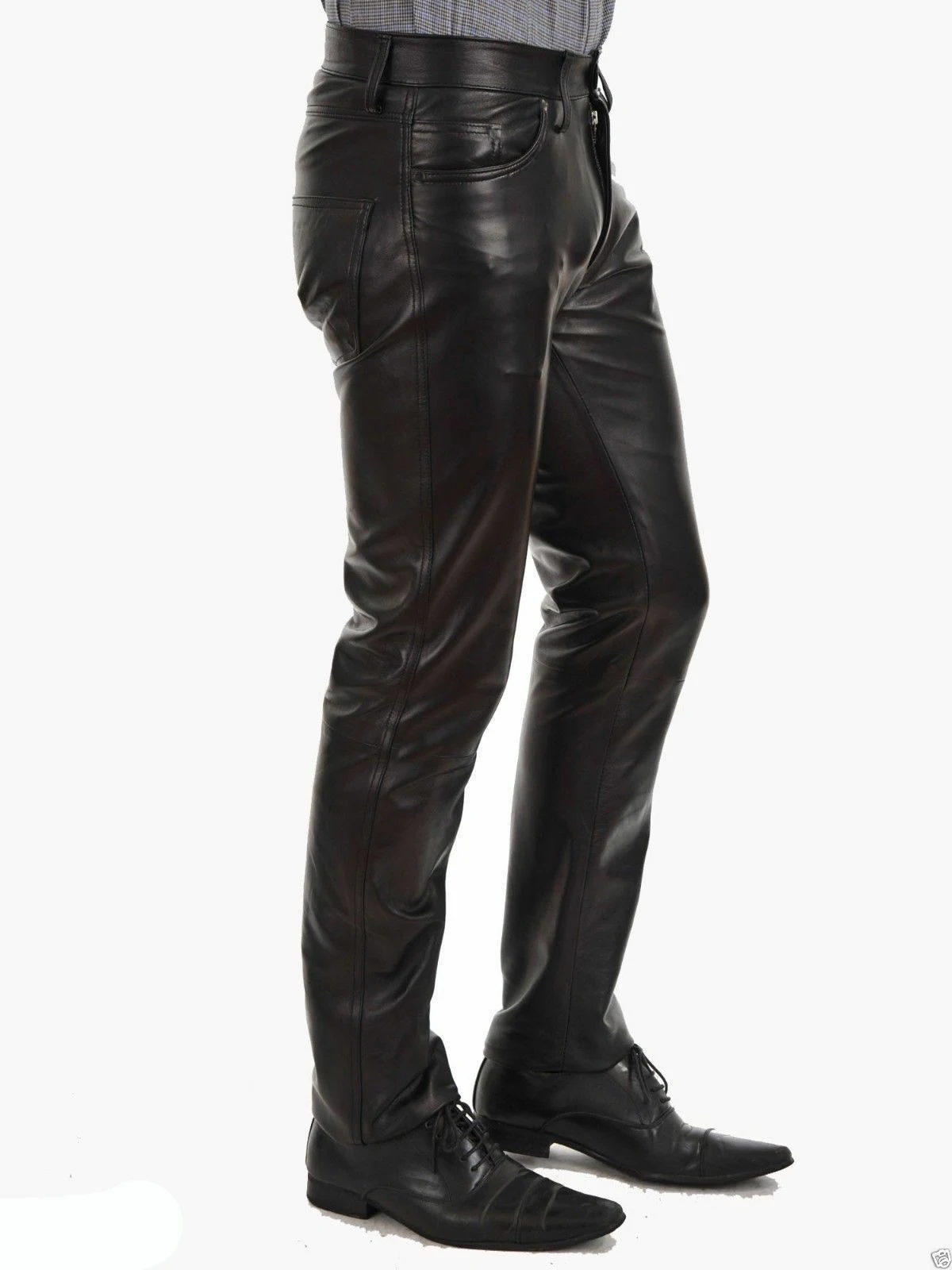 Men Leather Pants Skinny Fit Elasti Fashion PU Leather Trousers Motorcycle Pants Wet Look Stretch Faux Leather Streetwear
