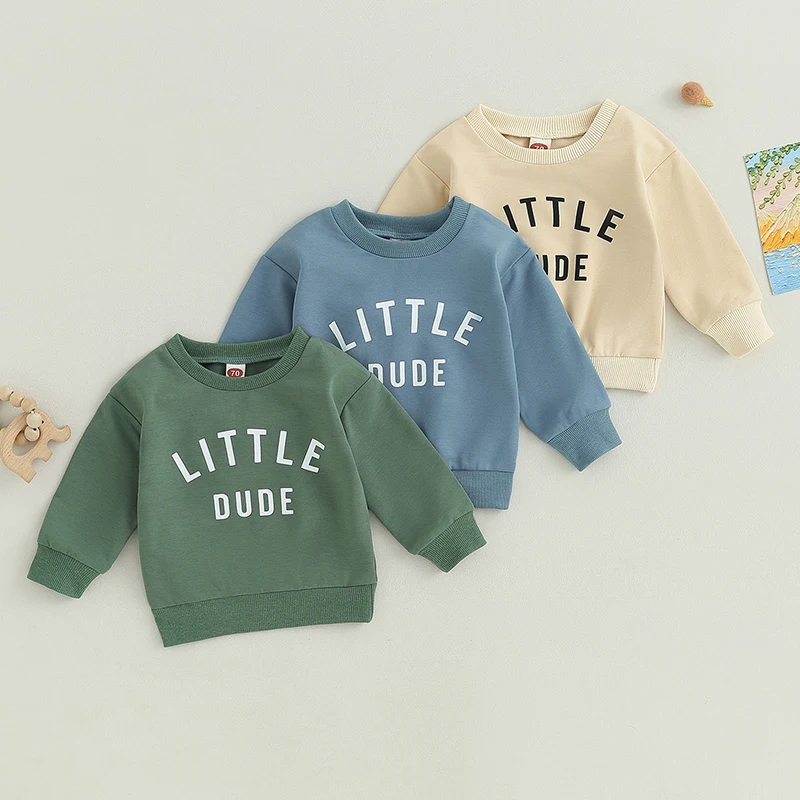 

2023-07-15 Lioraitiin 0-3Years Toddler Baby Boy Sweatshirt Letter Print Round Neck Long Sleeve Pullovers Autumn Tops