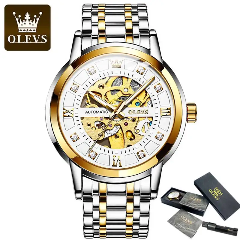 

OLEVS Brand Luxury Watches For Men Automatic Mechanical Watch Waterproof Luminous Hollow out Luminous Skeleton Watches 9901