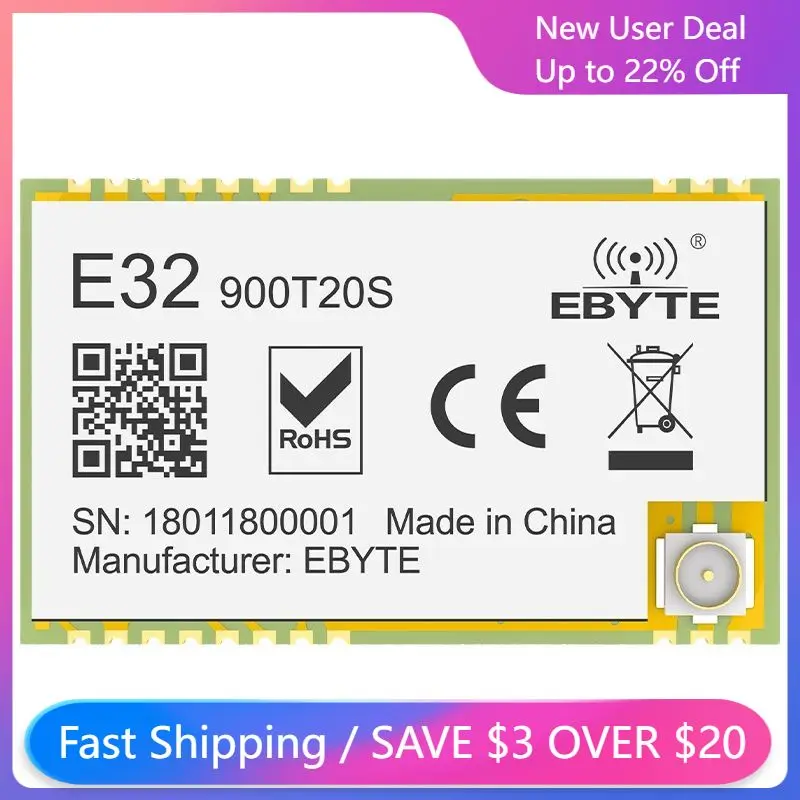 

Беспроводной модуль SX1276 UART LoRa 868/915 МГц Φ большой диапазон связи 20 дБм 5,5 км прозрачный режим передачи IoT