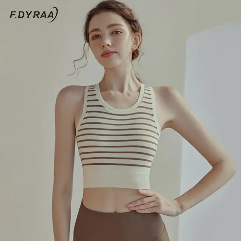 

F.DYRAA Sports Bras For Women Contrast Stripe Crop Tops Sleeveless Bralets Fitness Training Running Tank Tops Gym Yoga Vests