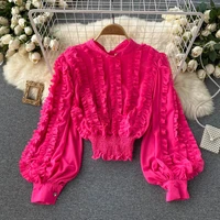singreiny chic french women blouse elastic ruched slim ruffles long sleeve tops 2022 new fashion streetwear gothic aesthetic