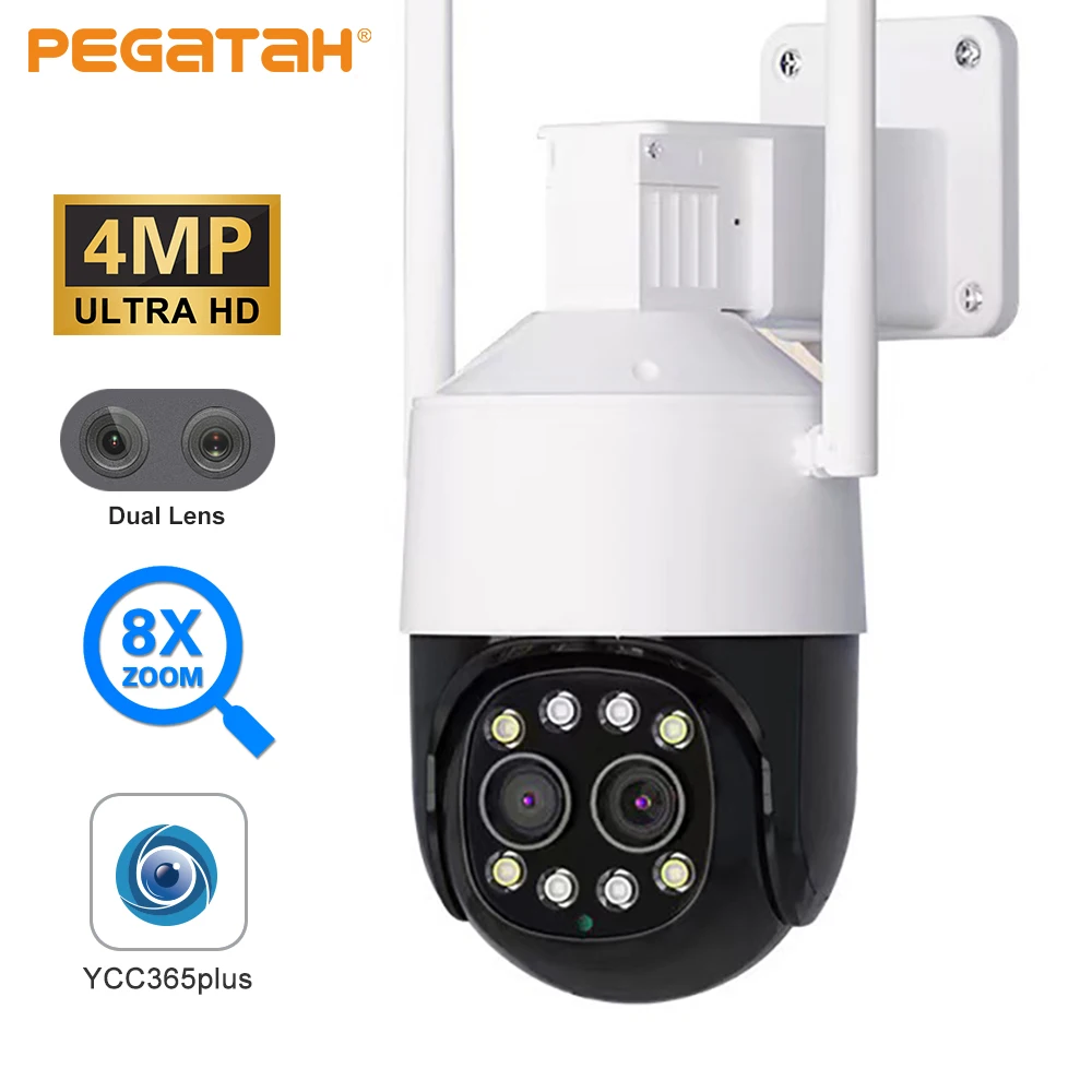 

PEGATAH 4MP 2K PTZ IP Camera 3.6mm-8mm Dual Lens 8X Hybrid Zoom Human Detection Audio P2P Security Surveillance CCTV WiFi Camera