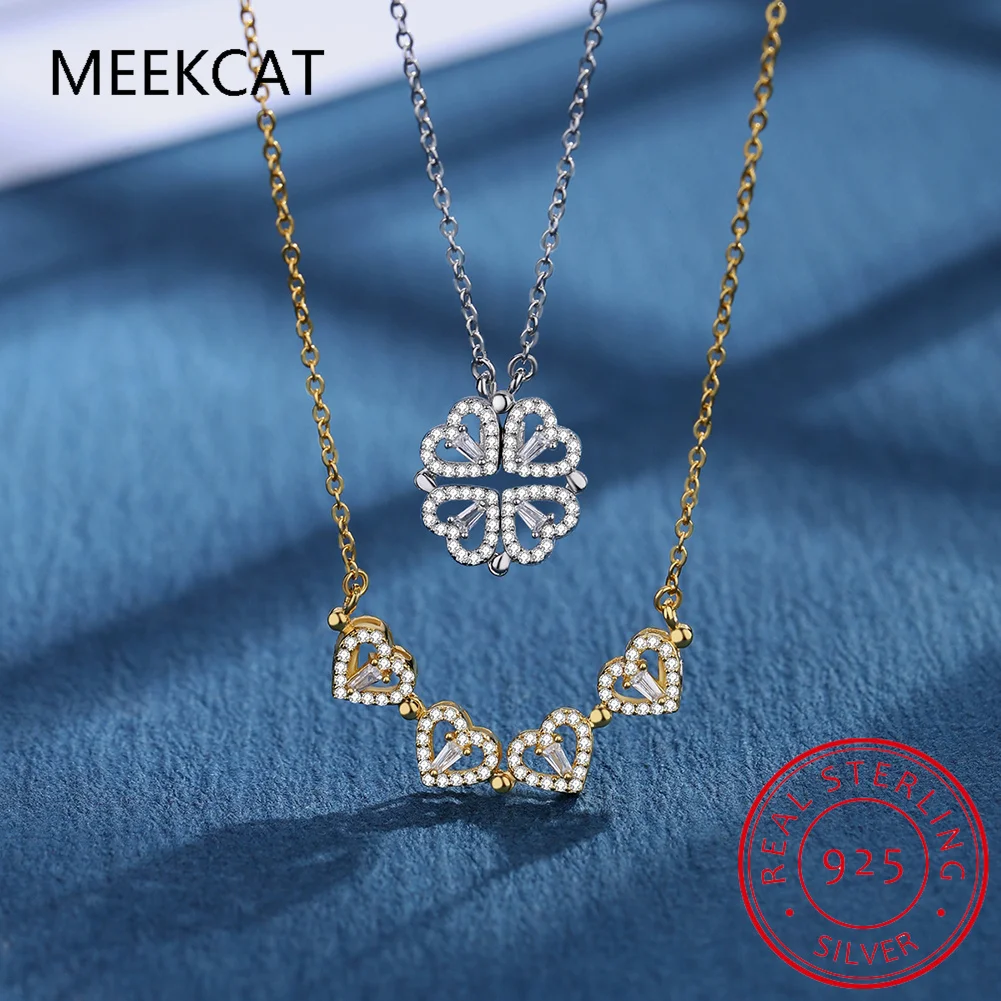 Роскошное ожерелье Два в одном с сердцем любви и четырьмя листами клевера