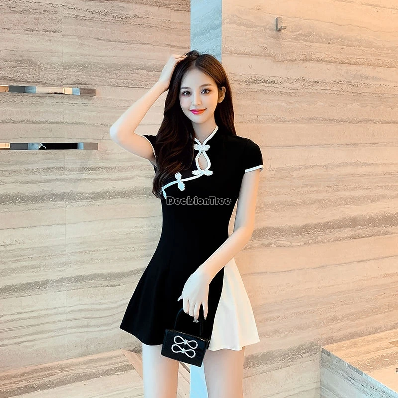 Женский костюм-двойка в национальном стиле пикантное платье-Ципао и шорты для