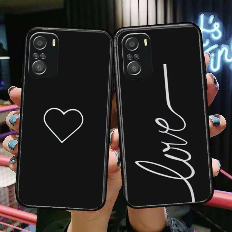 

heart love black Phone Case For xiaomi redmi 11 Lite pro Ultra 10 9 8 MIX 4 FOLD 10T Black Cover Silicone Back Prett