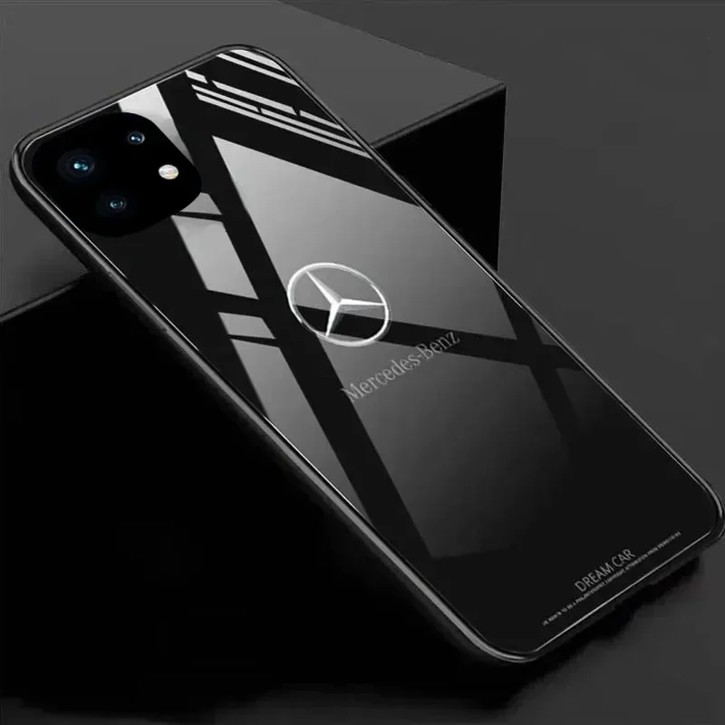Черный чехол для телефона из закаленного стекла с логотипом автомобиля Mercedes Benz