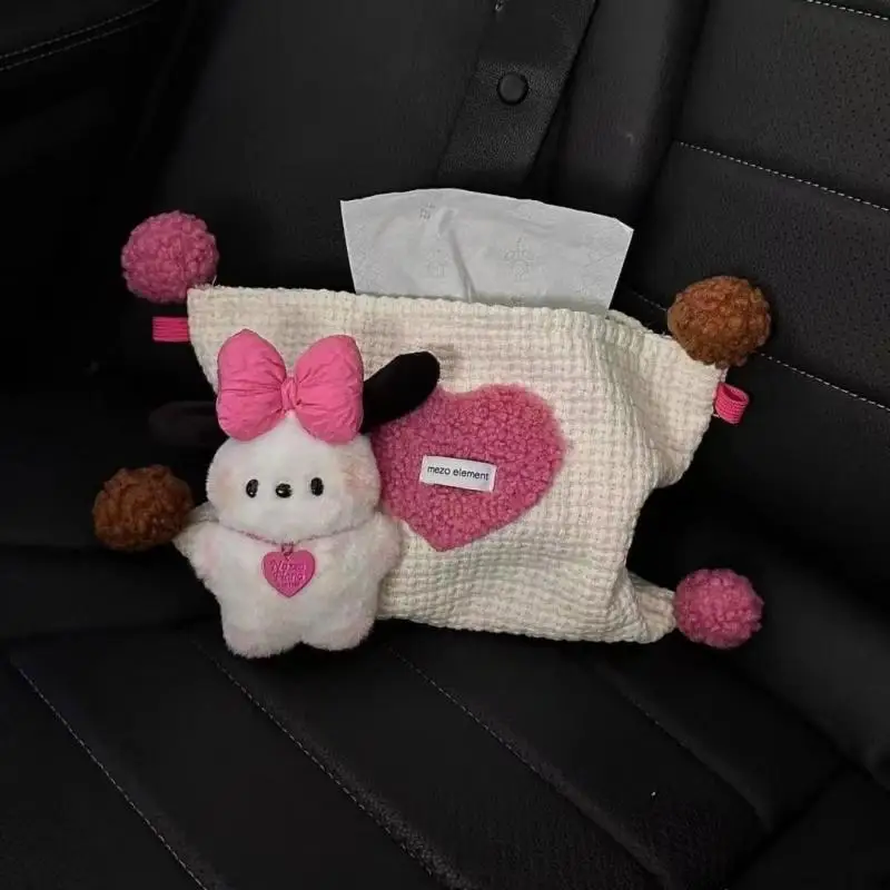 

Sanrio Pochacco Woven Tissue Box Good Looking Car Mounted Paper Drawer Cartoon Plush Doll Woven Bag Tissue Storage New Car Gift