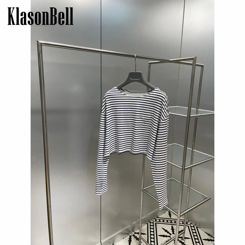 

5,6 KlasonBell с длинным рукавом полосатый треугольный винтажный короткий Джерси футболка для женщин