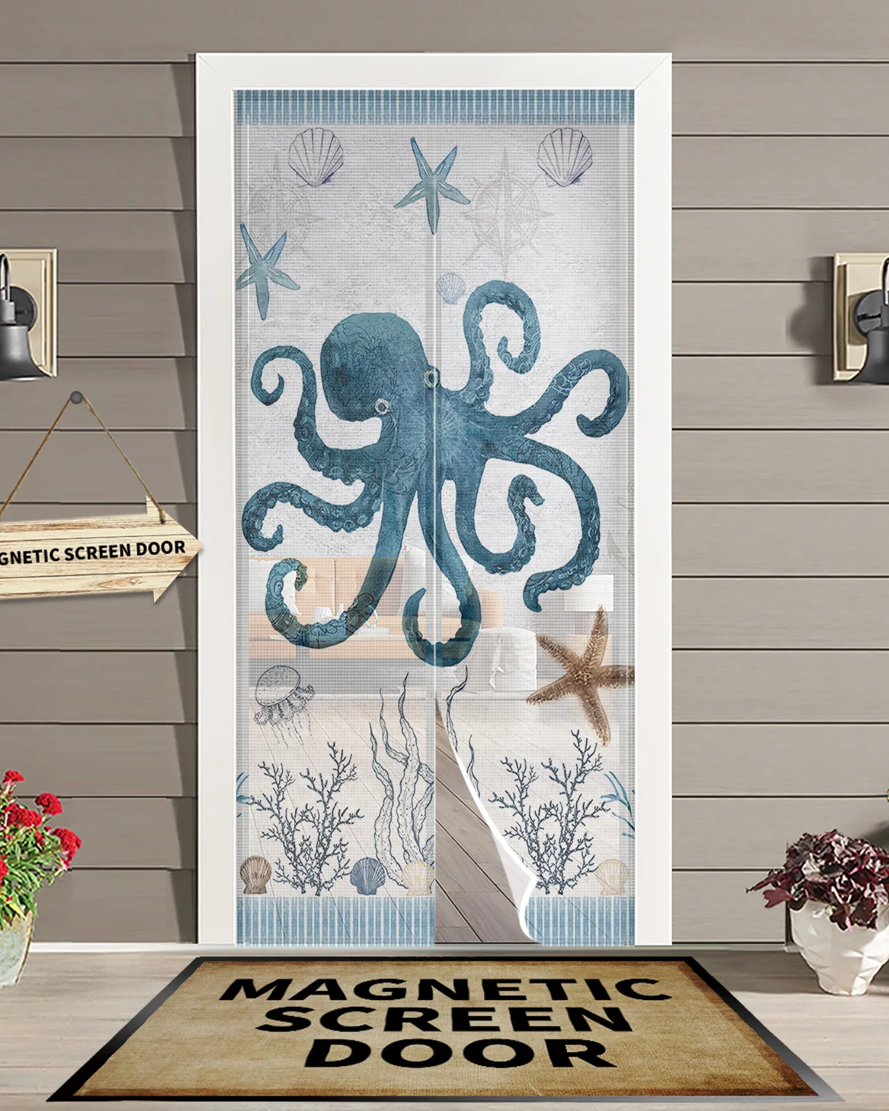 

Занавеска на дверь «Осьминог» с морскими звездами и москитной сеткой