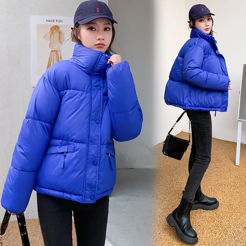 New Women's Parkas Solid 2022 Stand Collar Casual Winter Jacket Women Loose Cotton Padded Thick Coat Ladies Clothes