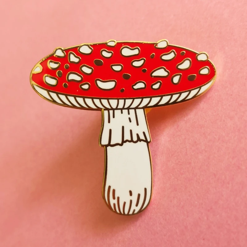 

Red Broom and Mushrooms Brooch Metal Badge Lapel Pin Jacket Jeans Fashion Jewelry Accessories Gift