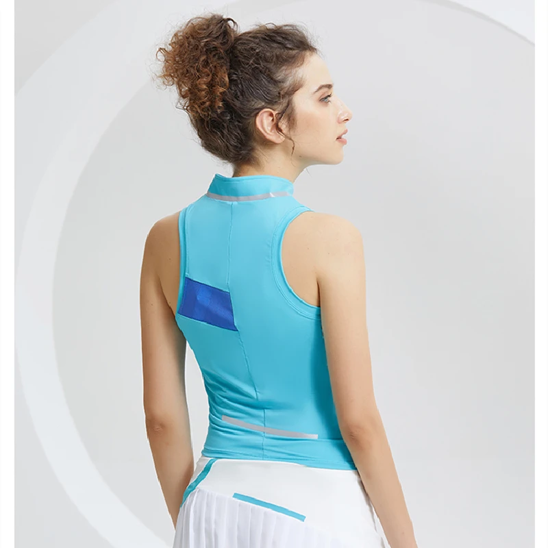 High Quality Gym Sleeveless Vest Running Women Sport Tight Half Zipper Yoga Sleeveless Workout Vest Top Athletic Fitness T Shirt