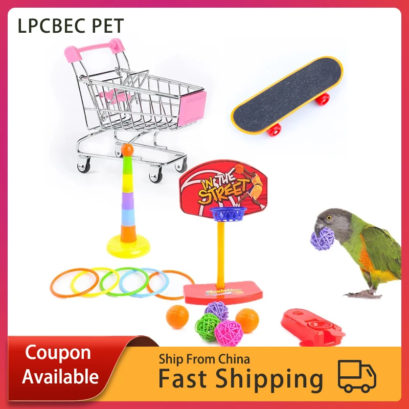 14 Pcs Training Bird Toy Set Pet Basketball Skateboard Shopping Cart for Canaries Supplies for Funny Bird Cage Accessories