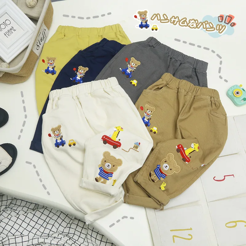 

Children' Trousers 2022 Autumn New Children' Trousers Woven Cartoon Embroidery Trousers Boy Baby Girl Treasure Casual Pants 2-8T