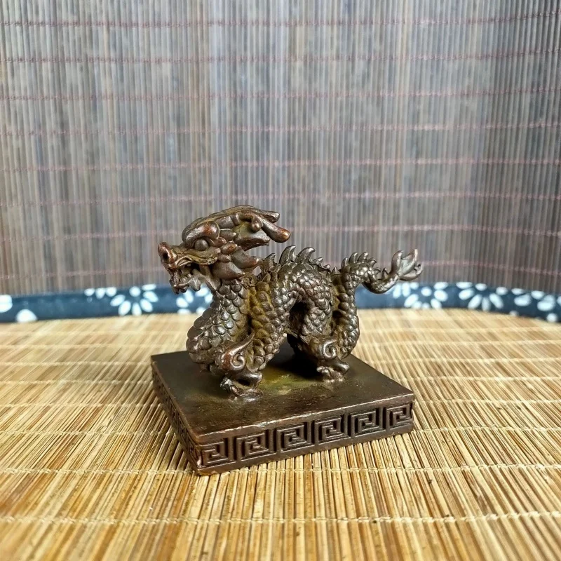 Винтажный старинный медный Taishang Laojun Дракон Печать антикварная коллекция украшения Ретро ремесла Кабинета офиса Декор