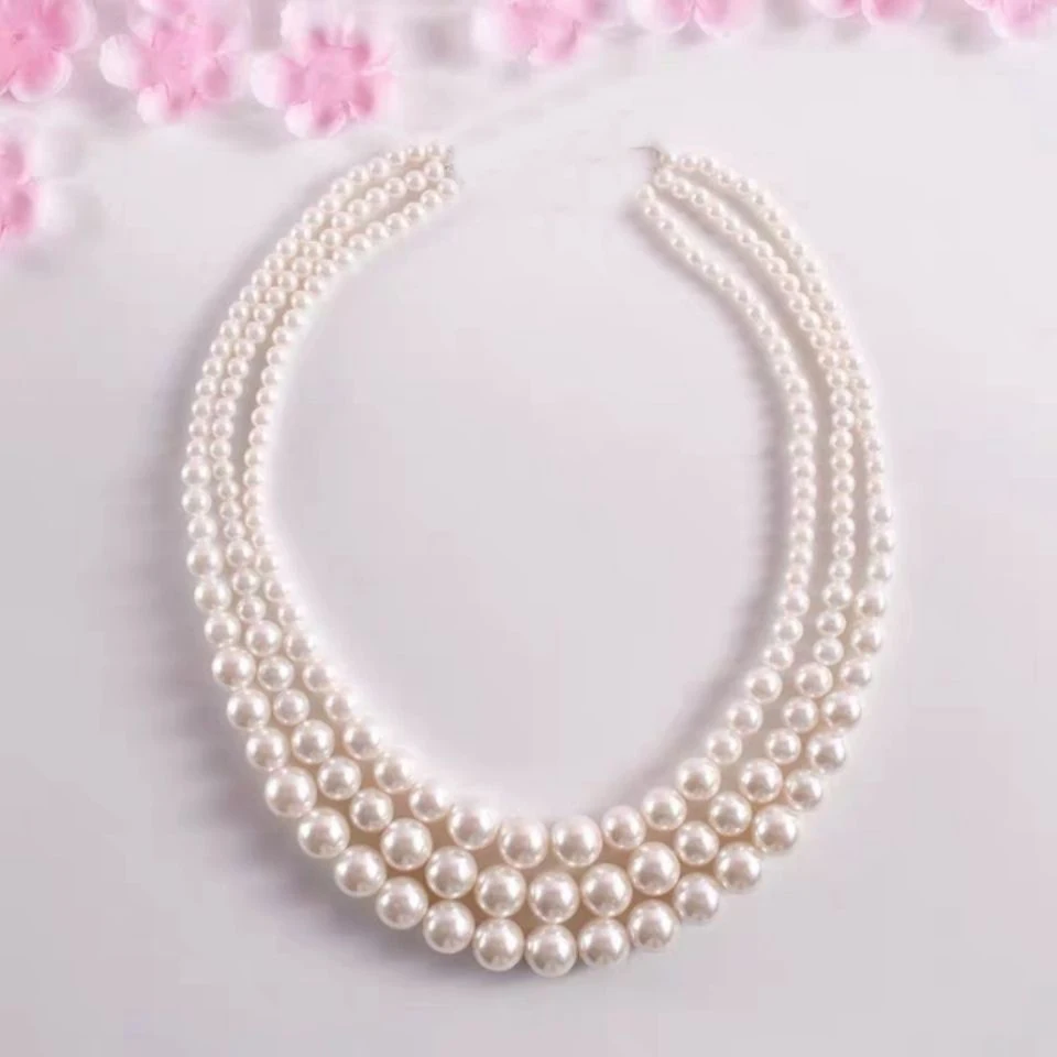 Многослойное ожерелье с градиентом жемчуга 5-10 мм из натурального белого AAAA AKOYA 925S