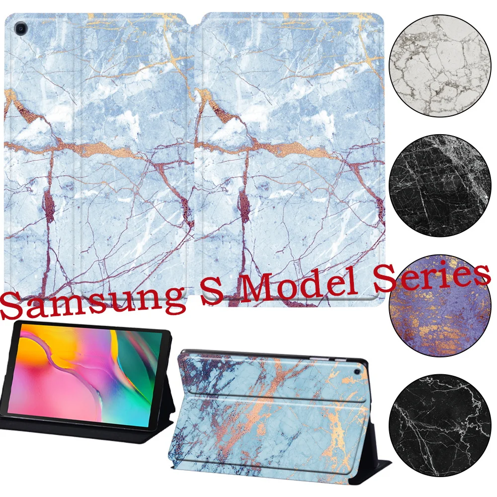 

For Samsung Galaxy Tab A7 10.4 A7 Lite A8 10.5 S5E 10.1 S6 Lite P61 Print PU Leather Stand Tablet Cover Case with Marble Series