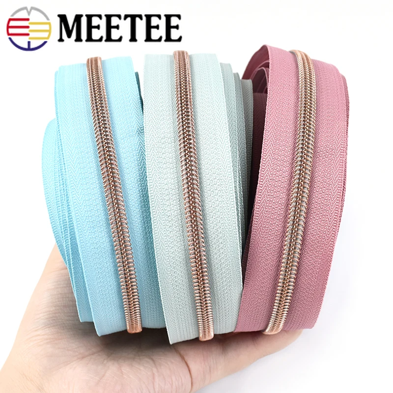 

2/5/10Meters 5# Nylon Zipper Colored RoseGold Coil Zippers for Bag Sewing Plastic Zip DIY Zips Repair Kit Garment Accessories