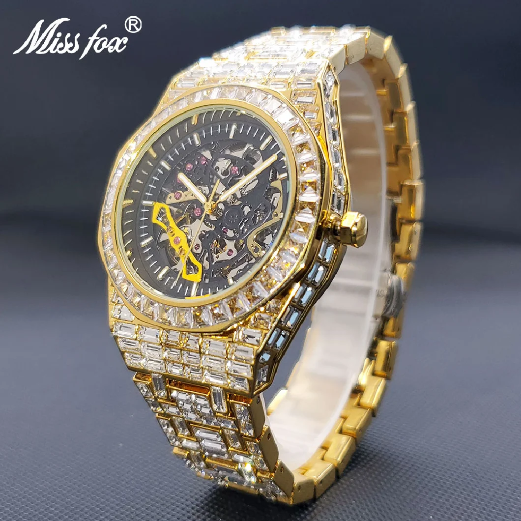 

Mechanical Skeleton Watch Luxury Men Gold Diamond Fashion Hip Hop Street Trend Waterproof Automatic Watches For Man Droshipping