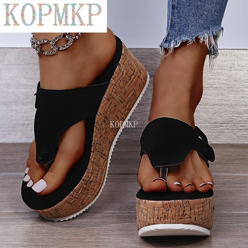 

2022 Women Sandals Fashion Brand Wedge Flip Flops High Heel Solid Gladiator Sandal Shoes Narrow Band Party Dress Pump Shoes