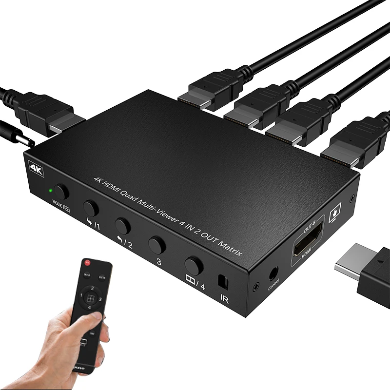 Dörtlü ekran HDMI Switch dağıtıcı dikişsiz gerçek zamanlı 4 yönlü Matrix çoklu görüntüleyici PIP 4X2 ana HUB bölümü dönüştürücü TTL IR kumanda