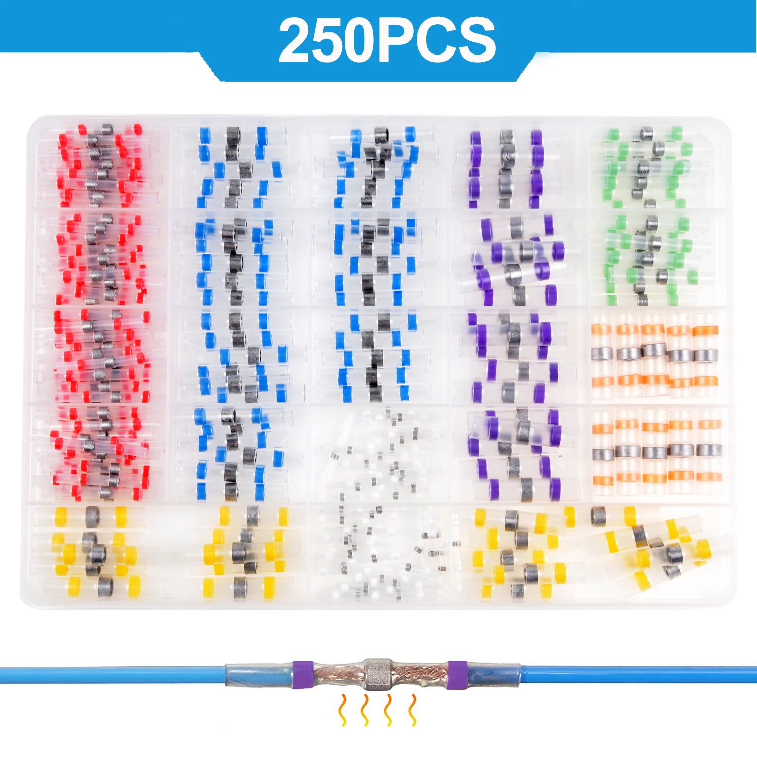 

250 PCS Solder Seal Wire Connectors Butt Connectors Kit Insulated Solder Connectors Electrical Connectors for Automobile Marine