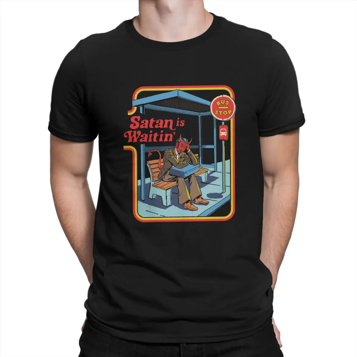 

Женская винтажная Классическая футболка с рисунком сатаны ждет, Мужская футболка с рисунком, винтажная одежда из полиэстера, футболка в стиле Харадзюку