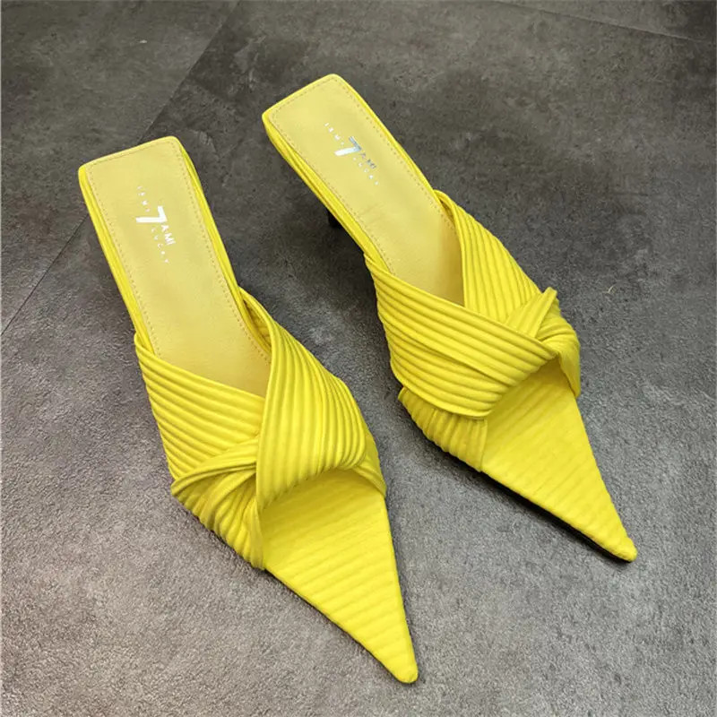 Women's Sandals and Slippers 2023 Spring and Summer Cross High Heels Design Sense Niche Solid Color Pointed Toe Outer Wear