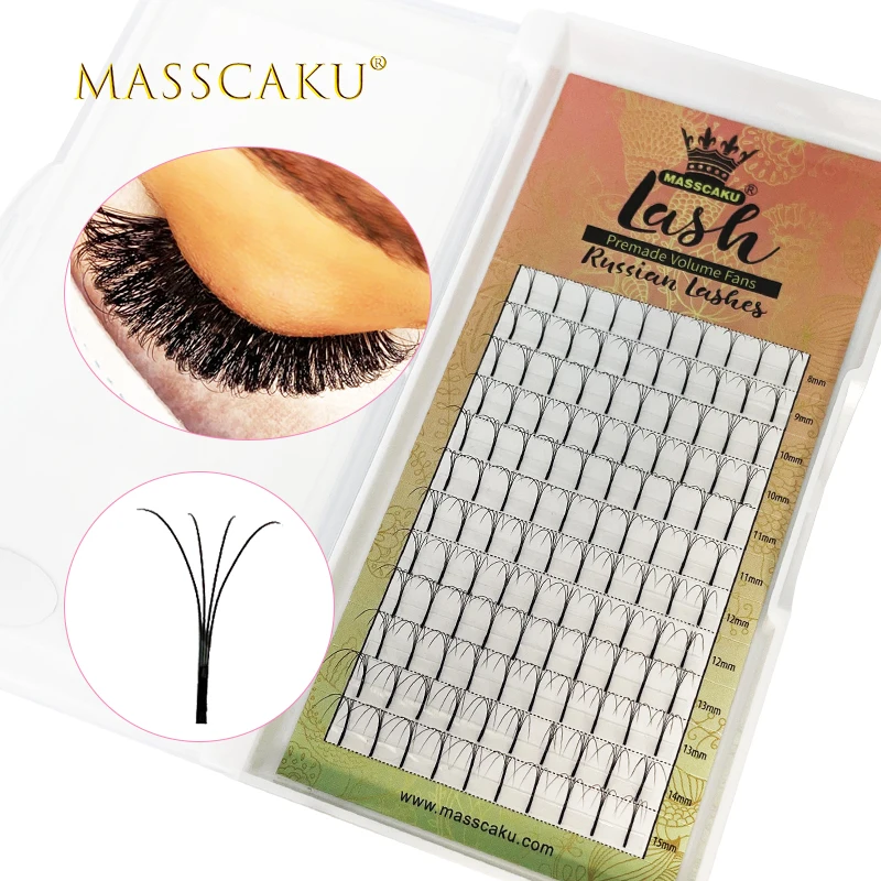 

MASSCAKU c/d curl pre made volume lashes fans 4D/5D/6D natural russian volume eye lashes makeup tools eyelash extension supplier