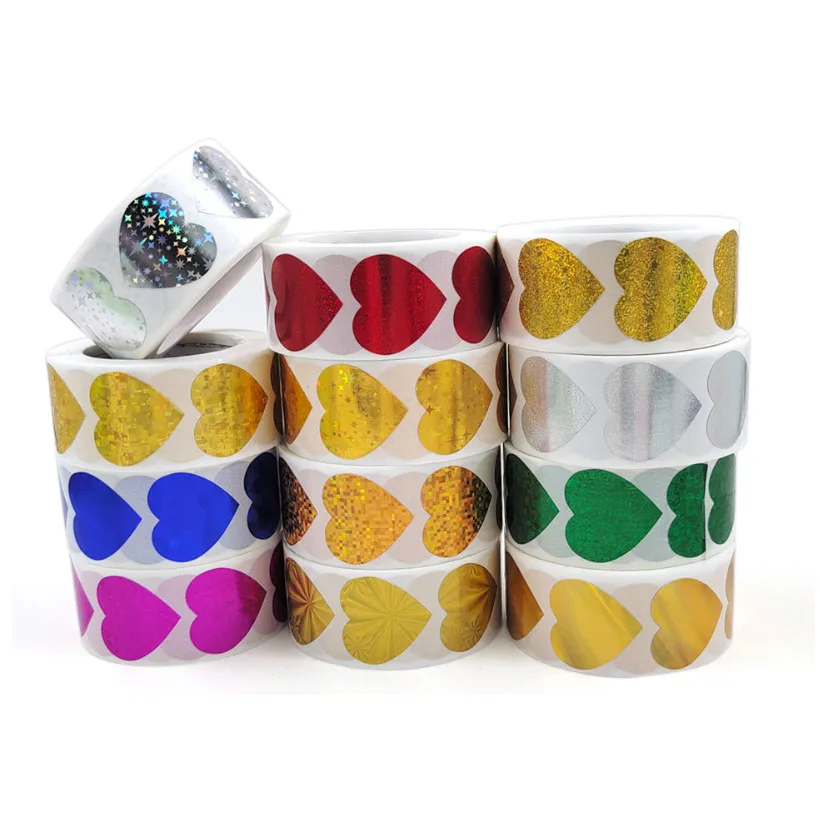 

500 шт., сверкающие этикетки в форме сердца, 1 дюйм