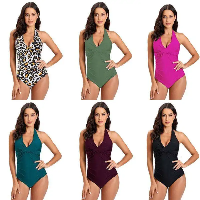 

One Piece Swimsuit For Women Multi Color Halter Lace Up Backless Sexy Cross Push Bras