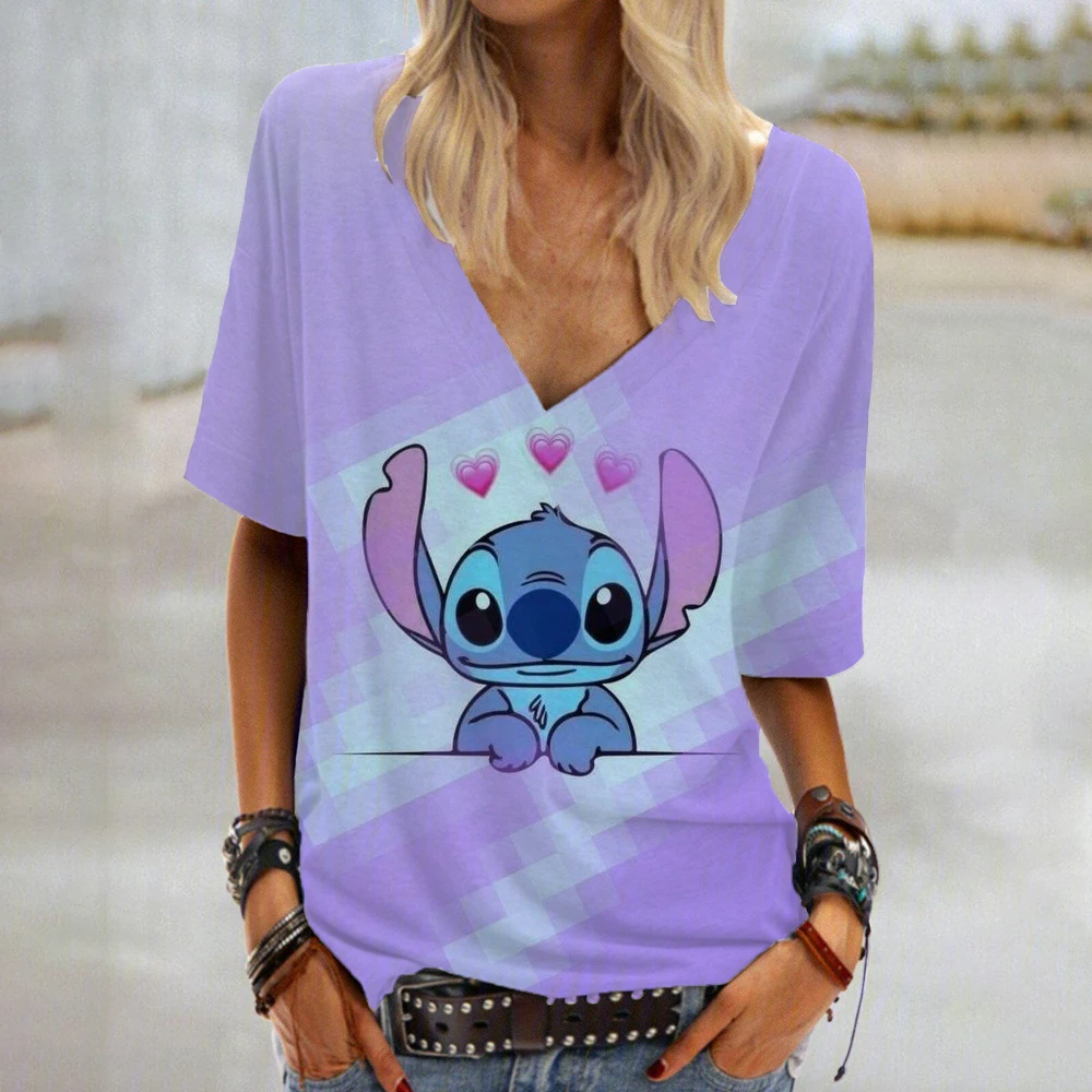 Новая летняя женская модная футболка с v-образным вырезом повседневный топ