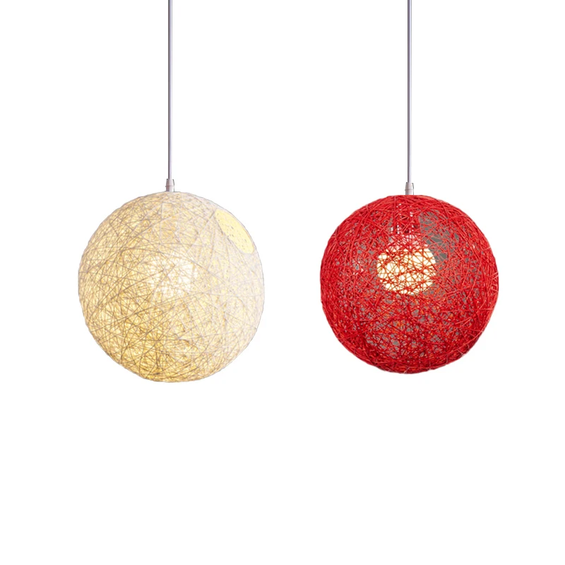 

New-2 Pcs Rattan And Hemp Ball Chandelier Individual Creativity Spherical Rattan Nest Lamp Shade , White Bamboo & Red Bamboo