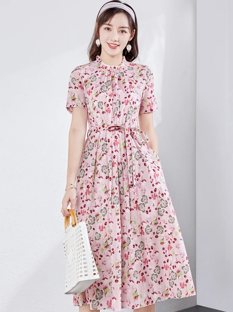 Женское платье из чистого хлопка с цветочным принтом Новинка лета 2024 облегающие