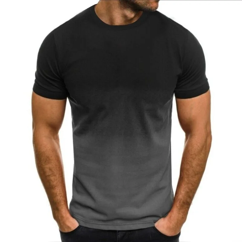 

Summer new color matching low-key luxury high-end simple gradient 3D men's short-sleeved fashion breathable top