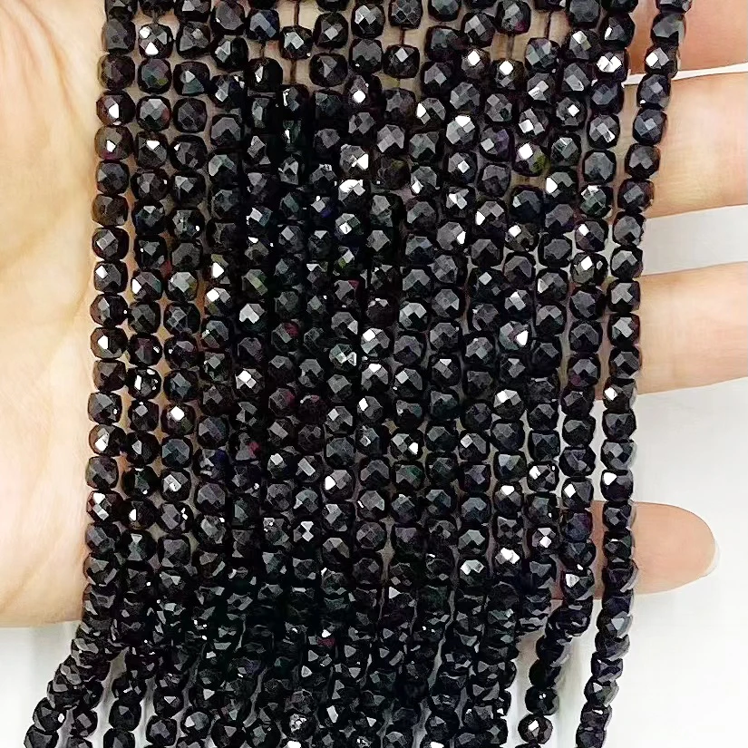 

Natural Black Spinel Shiny Faceted Cube Beads for Needlework Square Stone Bead Jewelry Making Design DIY Bracelet