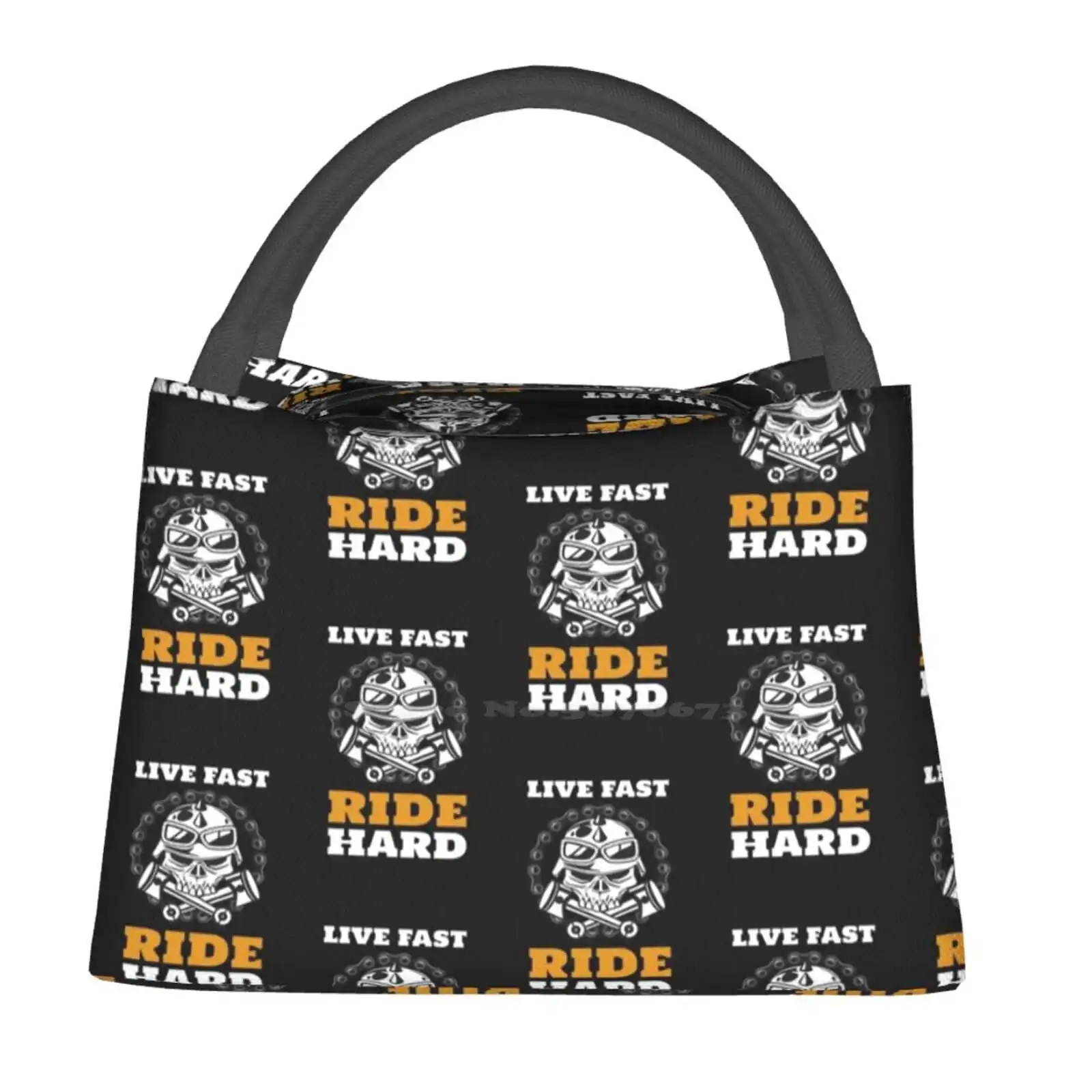 Live Fast Ride Hard Skull Biker Shirt Thermal Cooler Tote Insulated Lunch Bag Motorbike Motorcycle Bike Biker Logo Racing Moto